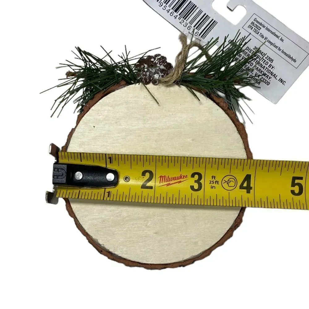 NWT Three Rustic Wooden Christmas Holiday Farmhouse Plaid Ornaments